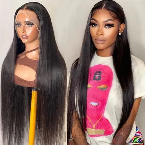 24″(60cm) / 180 densidad/ liso, Lace Frontal 13x4 Pelucas Mujer Pelo Natural Humano Color #1
