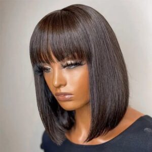 10″(25cm) / 150 densidad/ liso, FLEQUILLO Pelucas Mujer Pelo Natural Humano Color #1