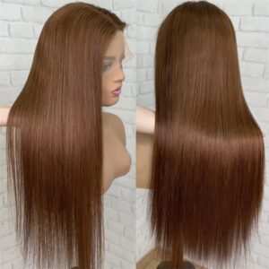 24″(60cm) / 150 densidad/ liso, Lace Frontal 13x4 Pelucas Mujer Pelo Natural Humano Color #8