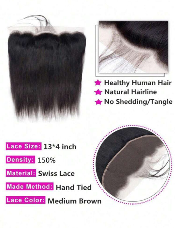 3PIEZAS 22”(56cm)/ 100G /1PCS/ EXTENSION Pelo Humano Natural Brasileño ondulado + LACE FRONATAL 13X4 (22") - Imagen 5